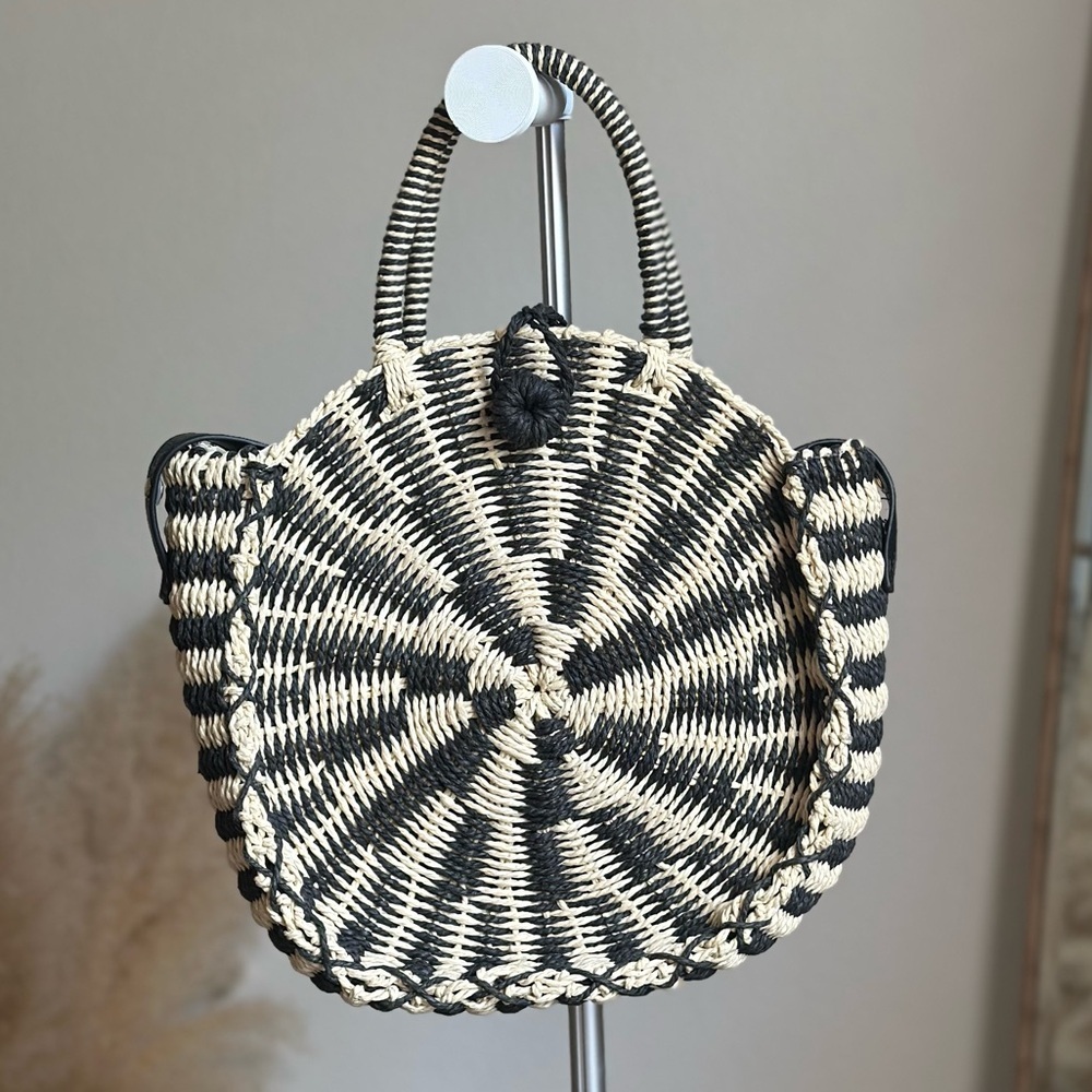 Express Black and Cream Woven Crossbody Bag